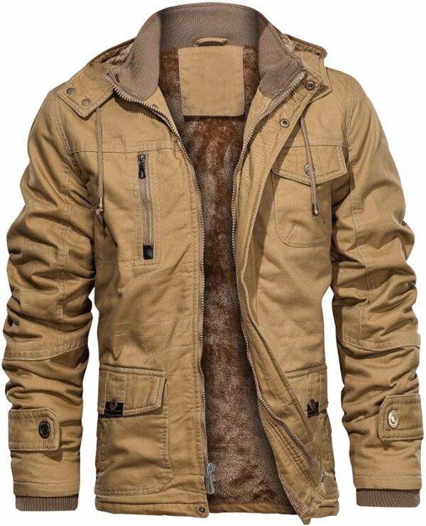 CHEXPEL Men's Thick Winter Jackets with Hood Fleece Lining Cotton Military Jackets  33%OFF